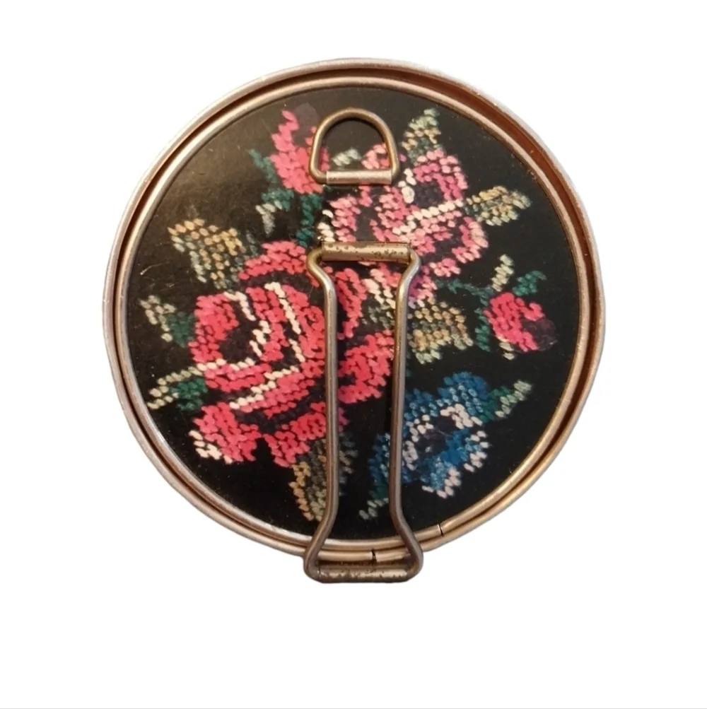Vintage makeup mirror flowers made Japan portable